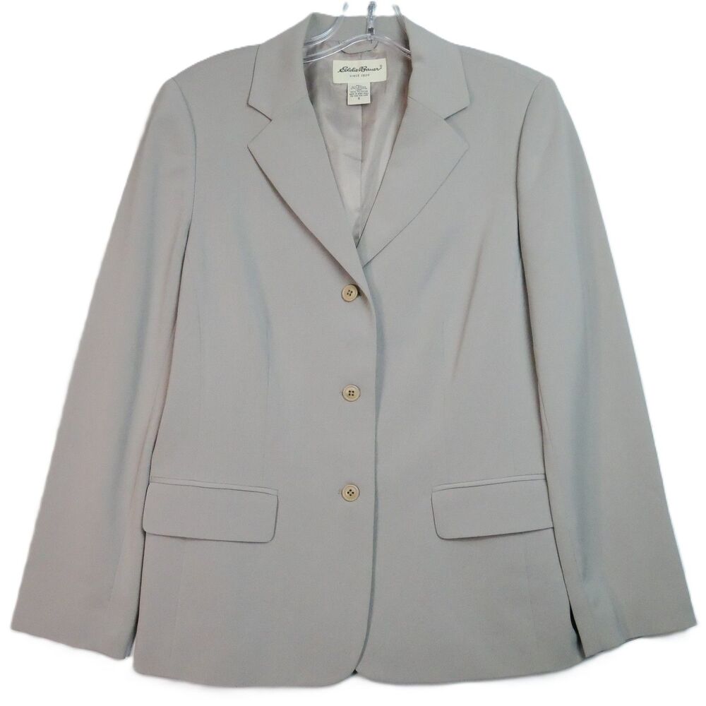 Eddie Bauer Blazer Womens Size 6 Tan Long Suit Jacket Blazer Lined